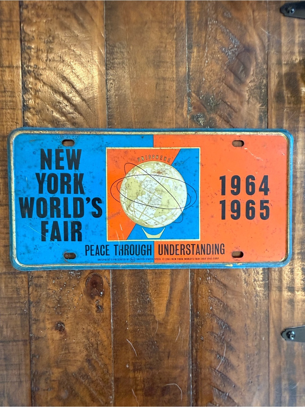 New York World's Fair 1964-1965 Vintage License Plate Sign - Blue & Orange